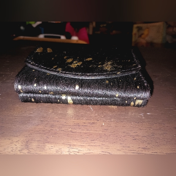 MYRA BAG SMALL BLACK COWHIDE WALLET WITH GOLD ACCENTS - Picture 8 of 8
